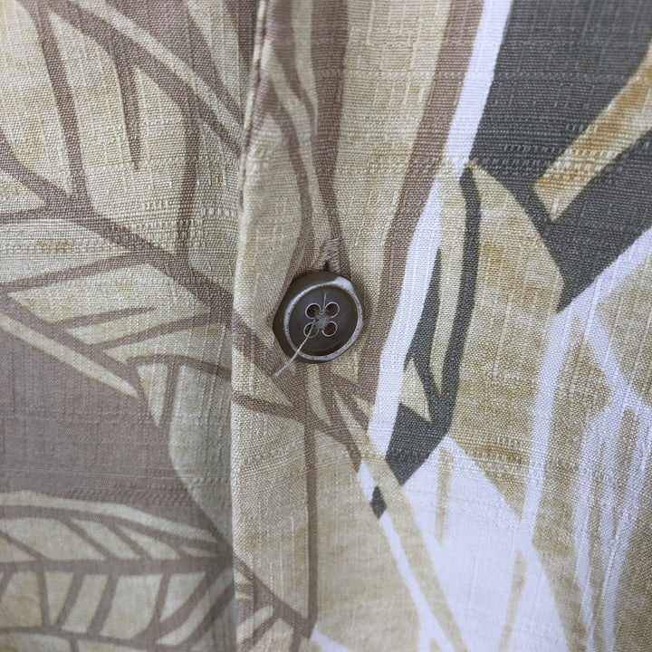 Tommy Bahama Leaf Pattern Open Collar Silk Hawaiian Aloha Shirt Box Shirt Men's L Size silk yellow type Vintage Second Hand