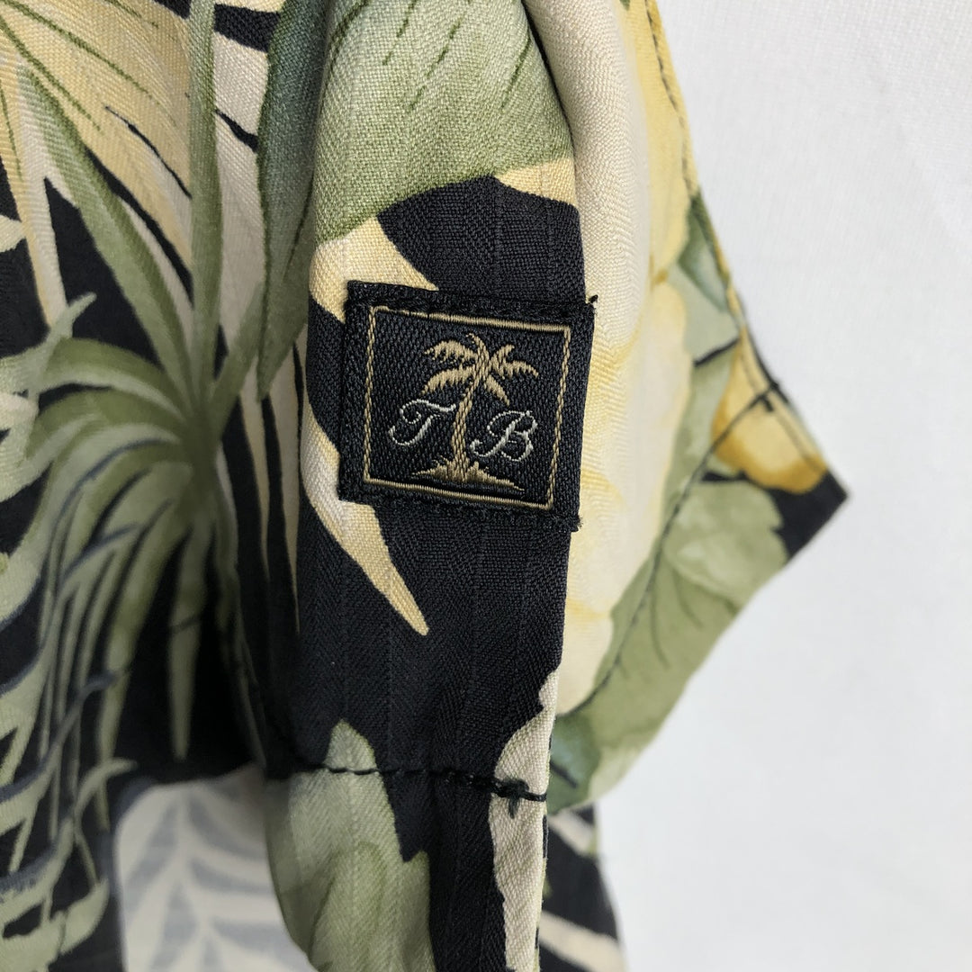 Tommy Bahama all-over hibiscus pattern open collar silk Hawaiian Aloha shirt, boxy fit, men's size L. silk yellow type Vintage Second Hand