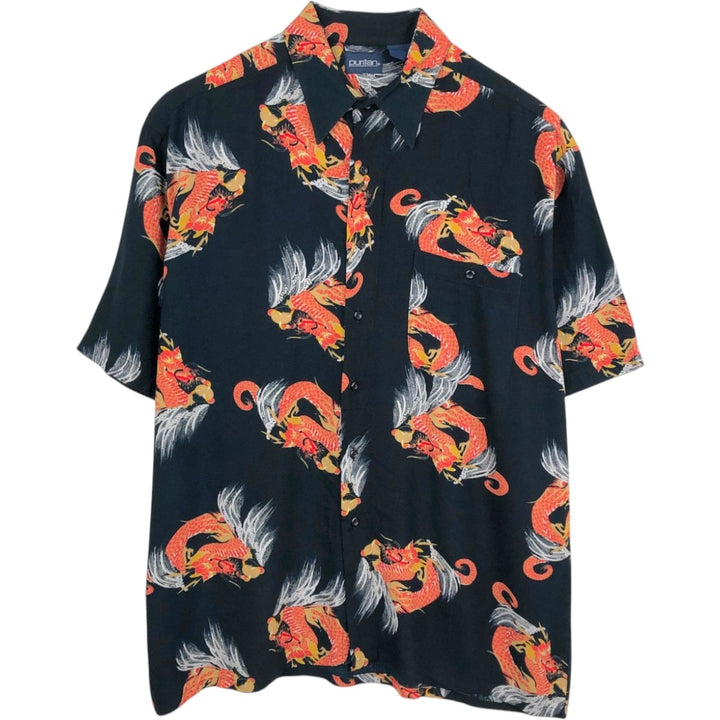 PURITAN All-over Dragon Pattern Hawaiian Aloha Shirt, Boxy Shirt, Men's XL Equivalent unclear black type Vintage Second Hand