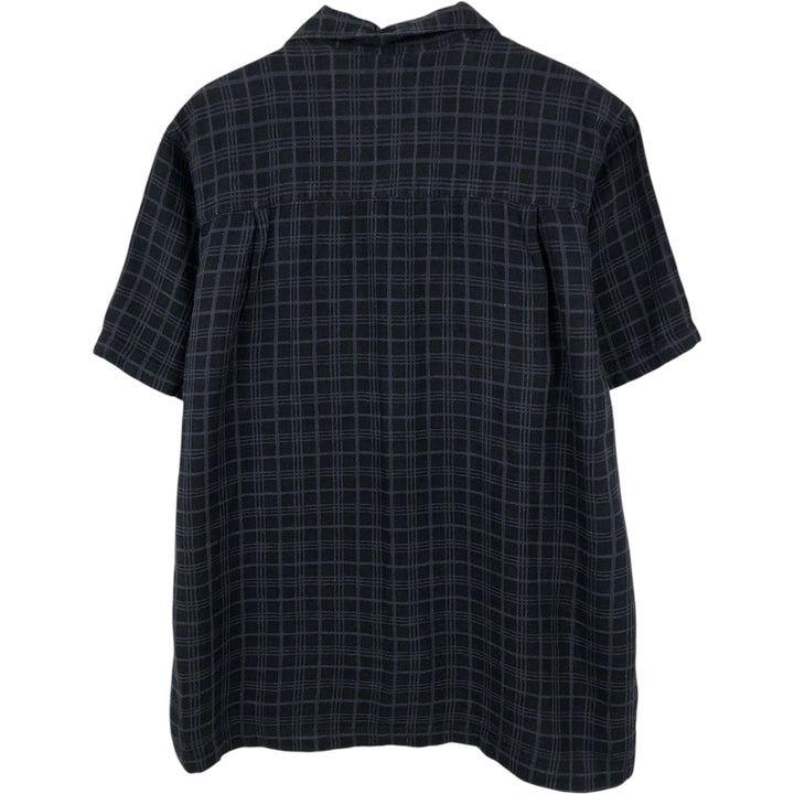 HAGGAR Check Pattern Short-Sleeve Open Collar Linen x Rayon Box Shirt (Men's Size M) linen black type Vintage Second Hand