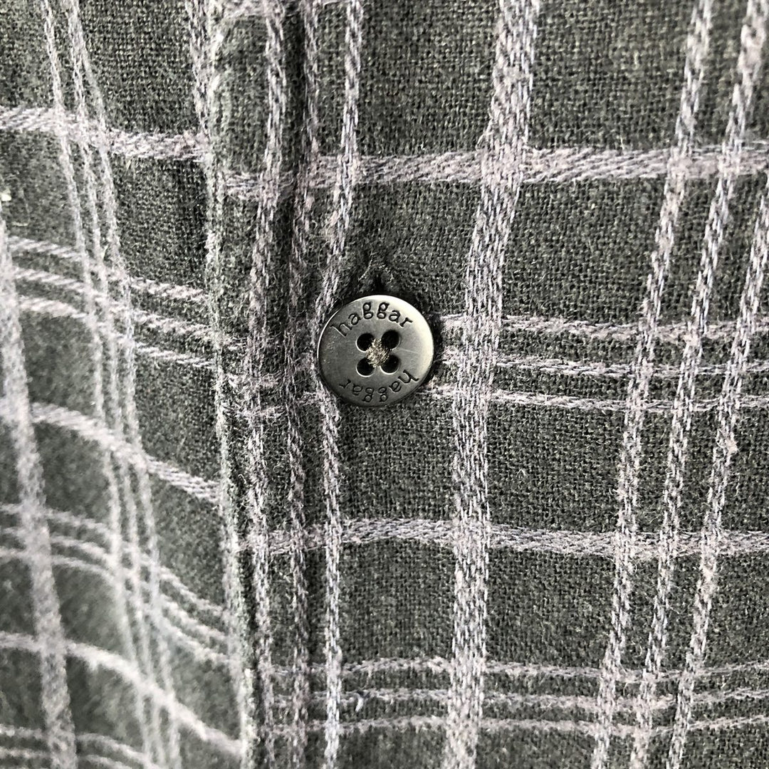 HAGGAR Check Pattern Short-Sleeve Open Collar Linen x Rayon Box Shirt (Men's Size M) linen black type Vintage Second Hand