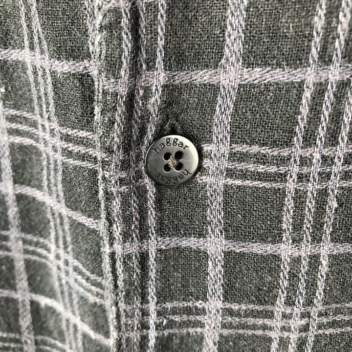 HAGGAR Check Pattern Short-Sleeve Open Collar Linen x Rayon Box Shirt (Men's Size M) linen black type Vintage Second Hand