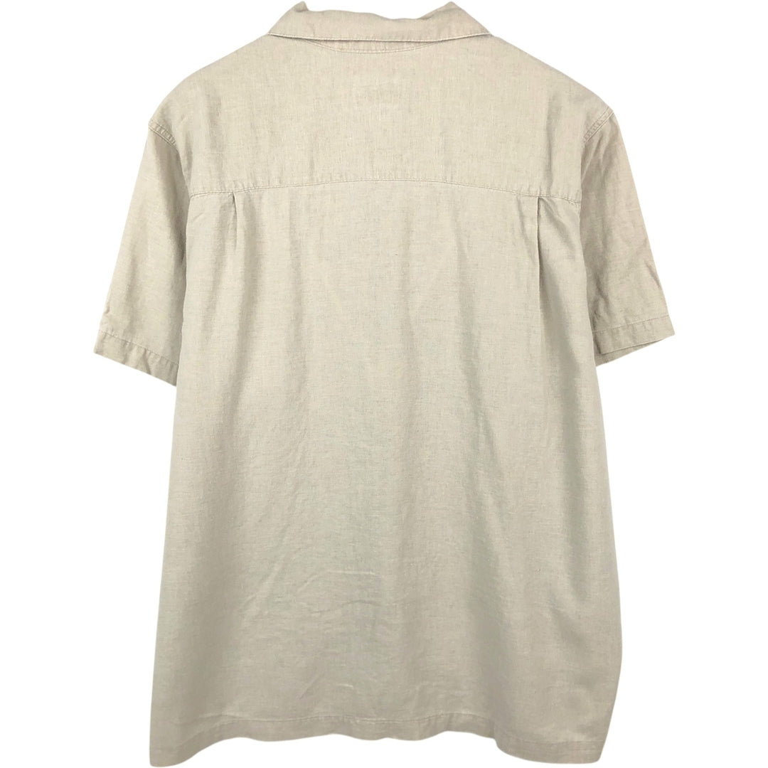 HAGGAR Washable Linen Short-Sleeve Open-Collar Linen x Rayon Box Shirt (Men's XL equivalent) linen unbleached Vintage Second Hand