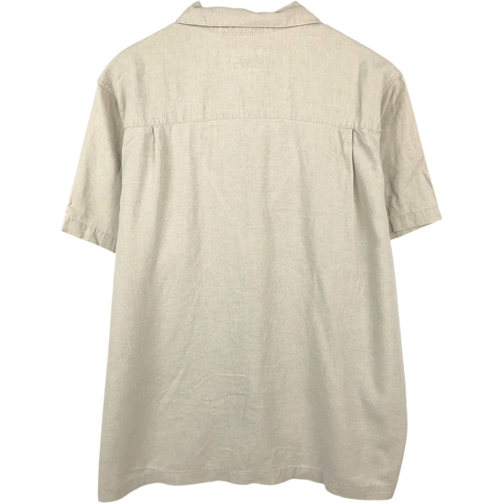 HAGGAR Washable Linen Short-Sleeve Open-Collar Linen x Rayon Box Shirt (Men's XL equivalent) linen unbleached Vintage Second Hand