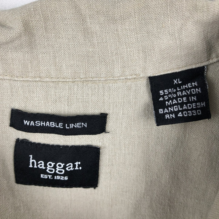 HAGGAR Washable Linen Short-Sleeve Open-Collar Linen x Rayon Box Shirt (Men's XL equivalent) linen unbleached Vintage Second Hand