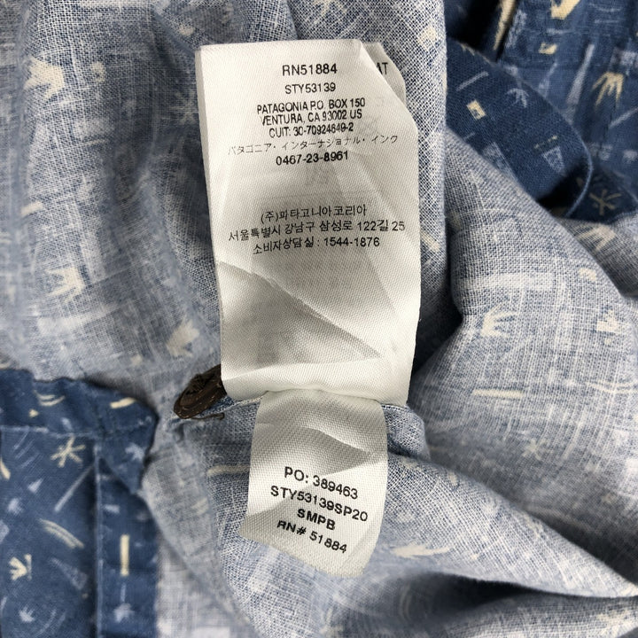 Patagonia Backstep Shirt 53139SP20, all-over print, short-sleeved, hemp x cotton, boxy shirt, men's size M. Hemp blue type Vintage Second Hand