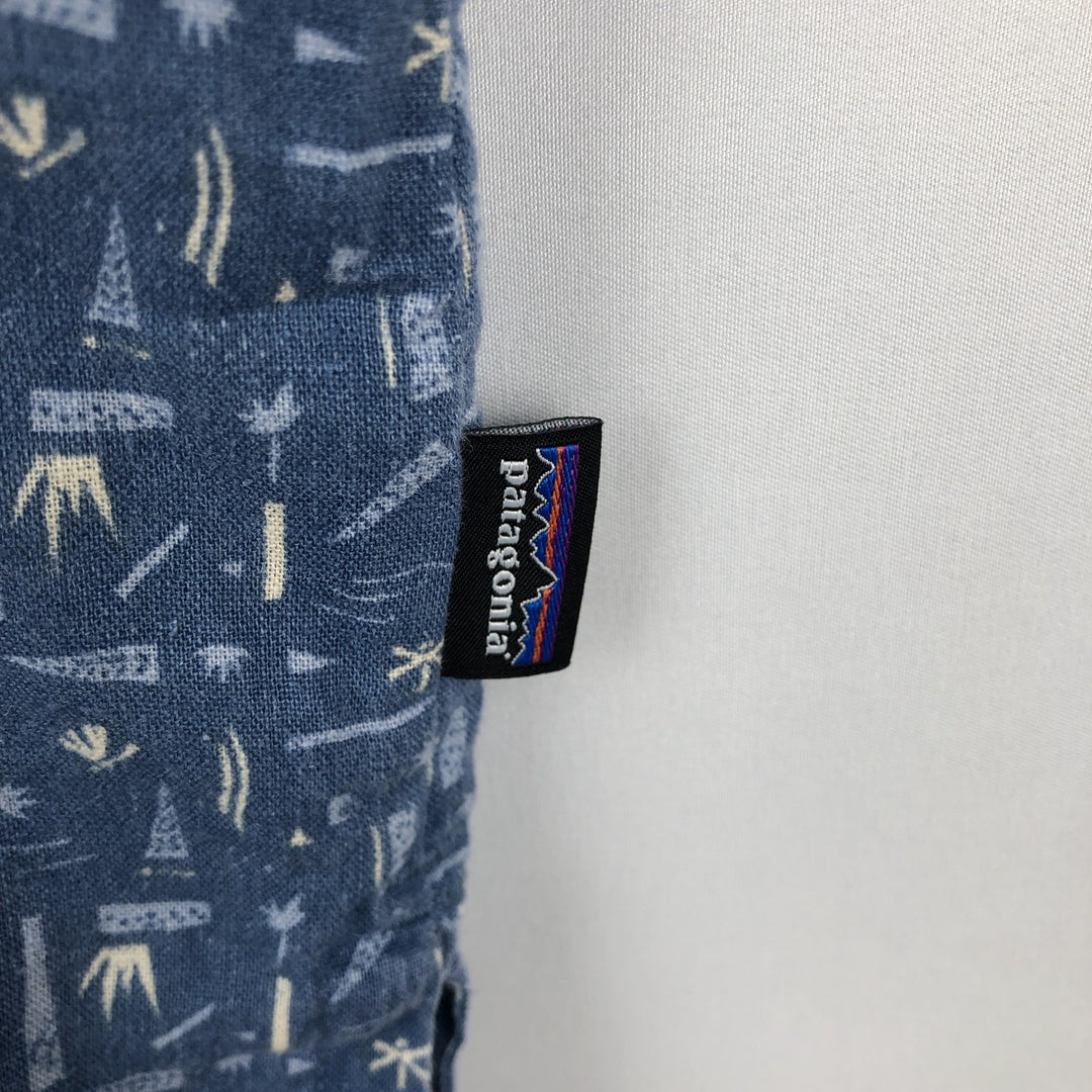 Patagonia Backstep Shirt 53139SP20, all-over print, short-sleeved, hemp x cotton, boxy shirt, men's size M. Hemp blue type Vintage Second Hand