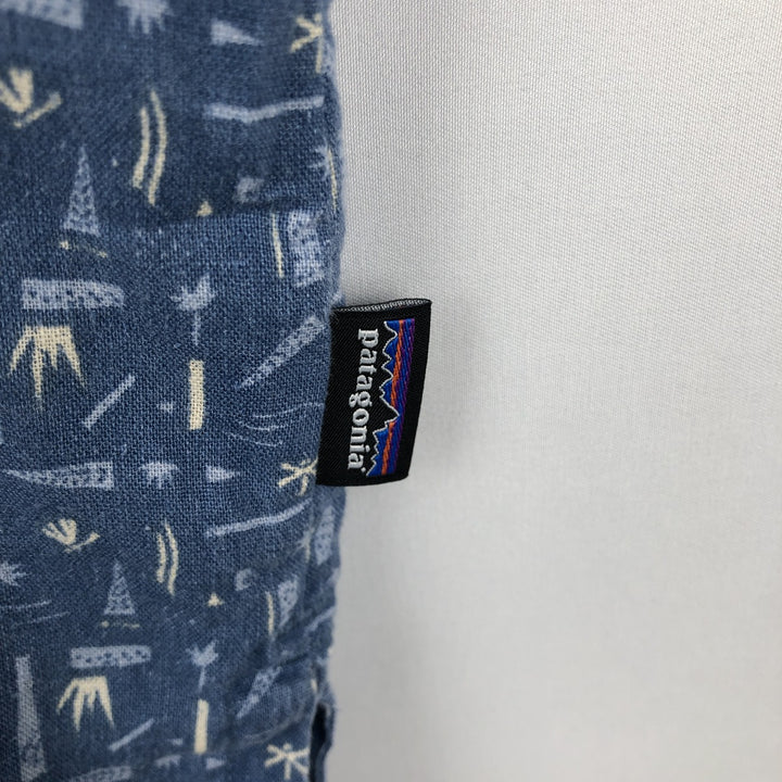 Patagonia Backstep Shirt 53139SP20, all-over print, short-sleeved, hemp x cotton, boxy shirt, men's size M. Hemp blue type Vintage Second Hand
