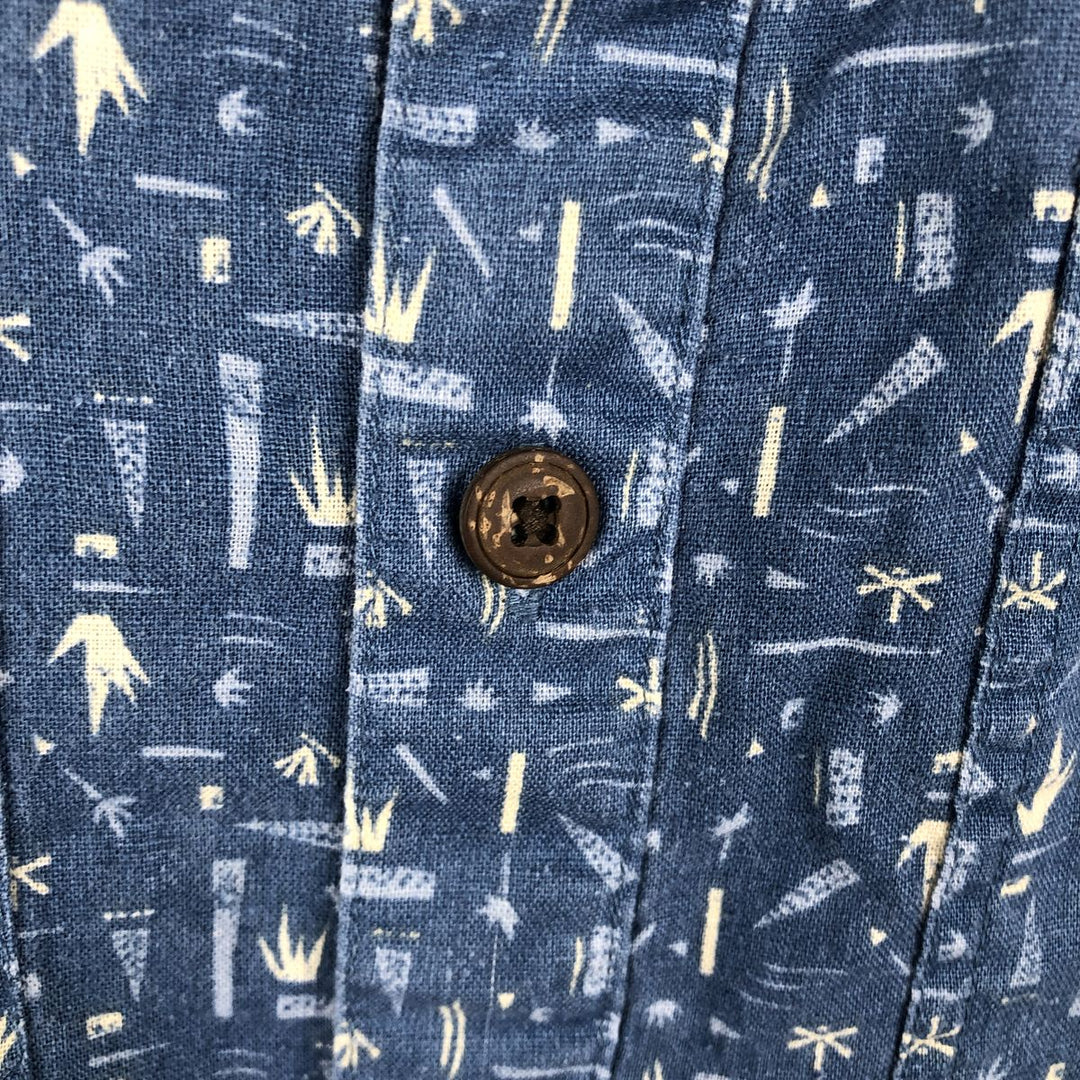 Patagonia Backstep Shirt 53139SP20, all-over print, short-sleeved, hemp x cotton, boxy shirt, men's size M. Hemp blue type Vintage Second Hand