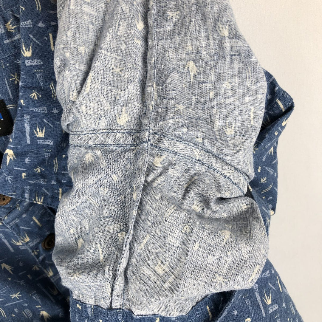 Patagonia Backstep Shirt 53139SP20, all-over print, short-sleeved, hemp x cotton, boxy shirt, men's size M. Hemp blue type Vintage Second Hand