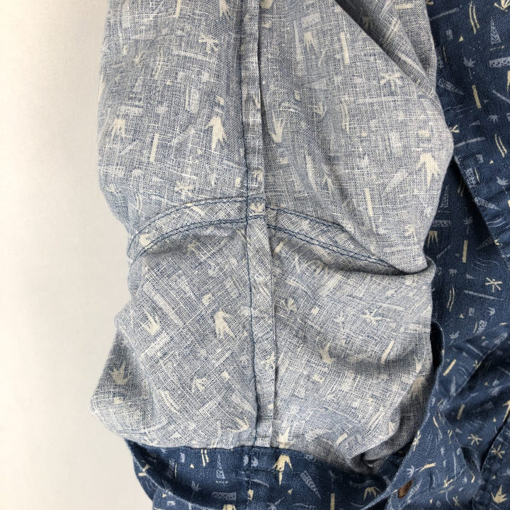 Patagonia Backstep Shirt 53139SP20, all-over print, short-sleeved, hemp x cotton, boxy shirt, men's size M. Hemp blue type Vintage Second Hand