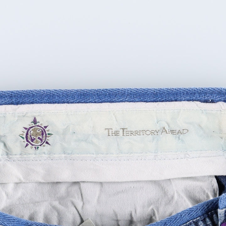 THE TERRITORY AHEAD Two-Pleat Denim Shorts, Women's Size L (equivalent to W30) cotton blue type Vintage Second Hand