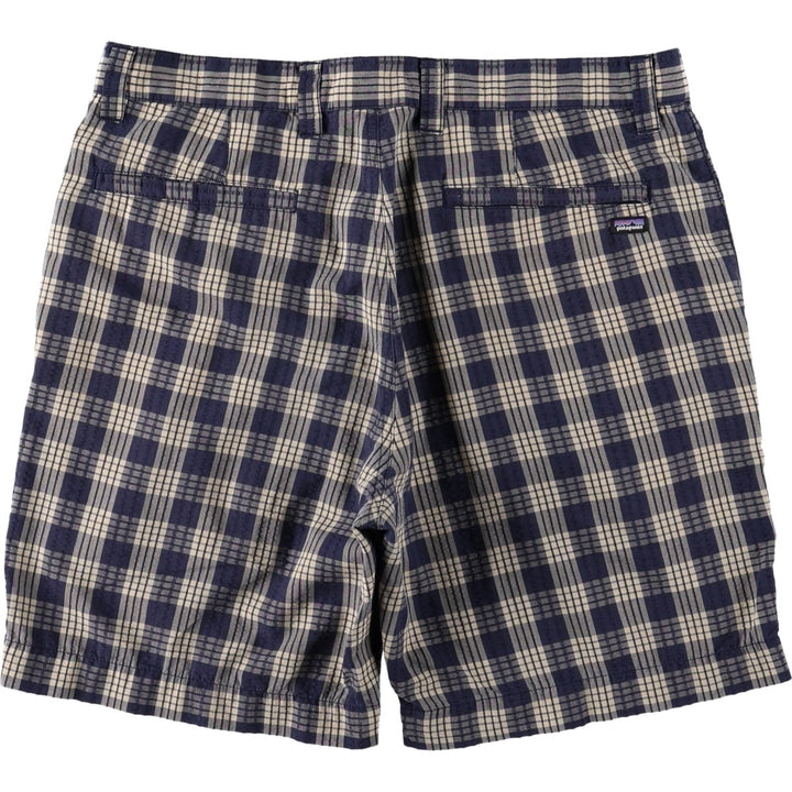 Patagonia 57780SP16 Check Pattern Shorts, Women's XXL (equivalent to W34) polyester navy blue type Vintage Second Hand