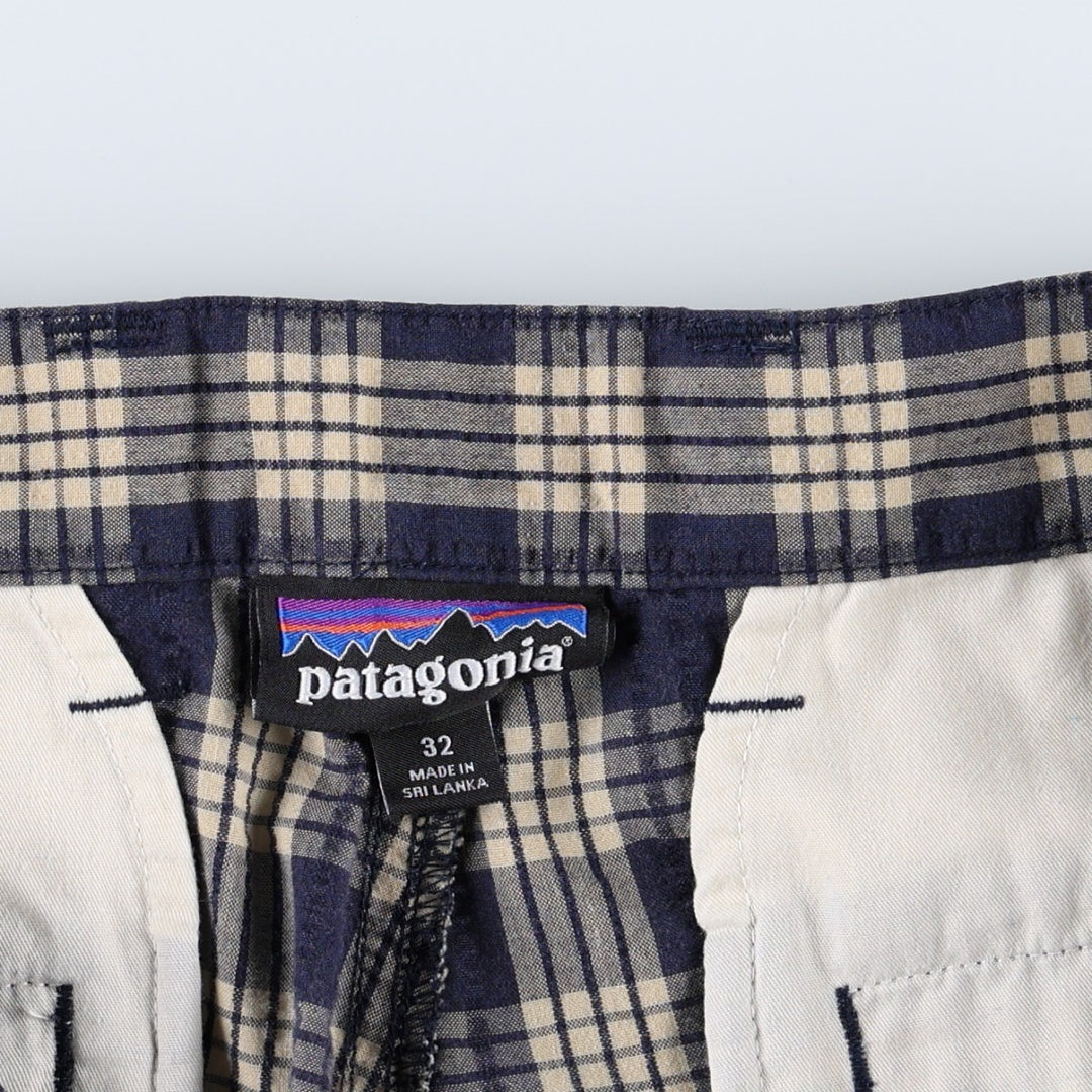 Patagonia 57780SP16 Check Pattern Shorts, Women's XXL (equivalent to W34) polyester navy blue type Vintage Second Hand