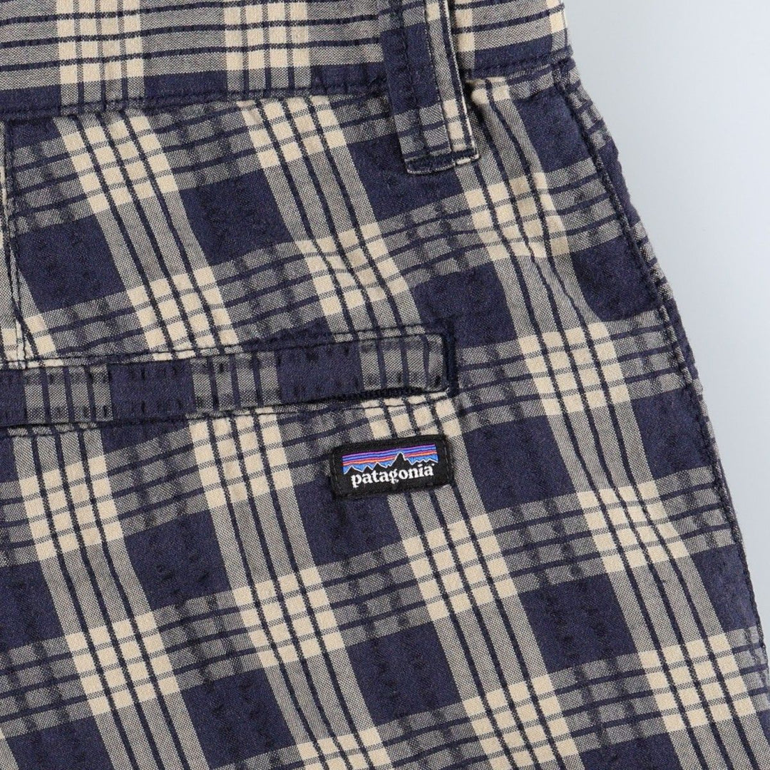Patagonia 57780SP16 Check Pattern Shorts, Women's XXL (equivalent to W34) polyester navy blue type Vintage Second Hand