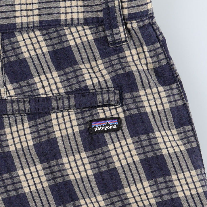 Patagonia 57780SP16 Check Pattern Shorts, Women's XXL (equivalent to W34) polyester navy blue type Vintage Second Hand