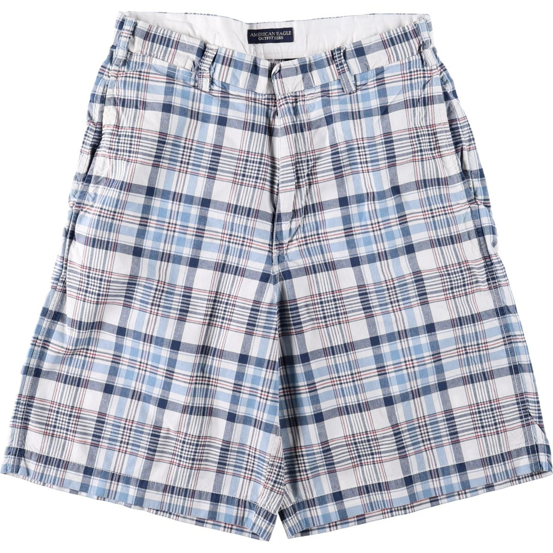 American Eagle Outfitters Check Pattern Cotton Shorts, Women's Size L (equivalent to W30) cotton navy blue type Vintage Second Hand