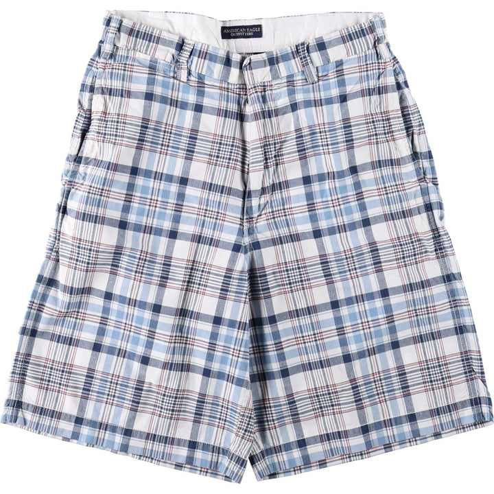 American Eagle Outfitters Check Pattern Cotton Shorts, Women's Size L (equivalent to W30) cotton navy blue type Vintage Second Hand