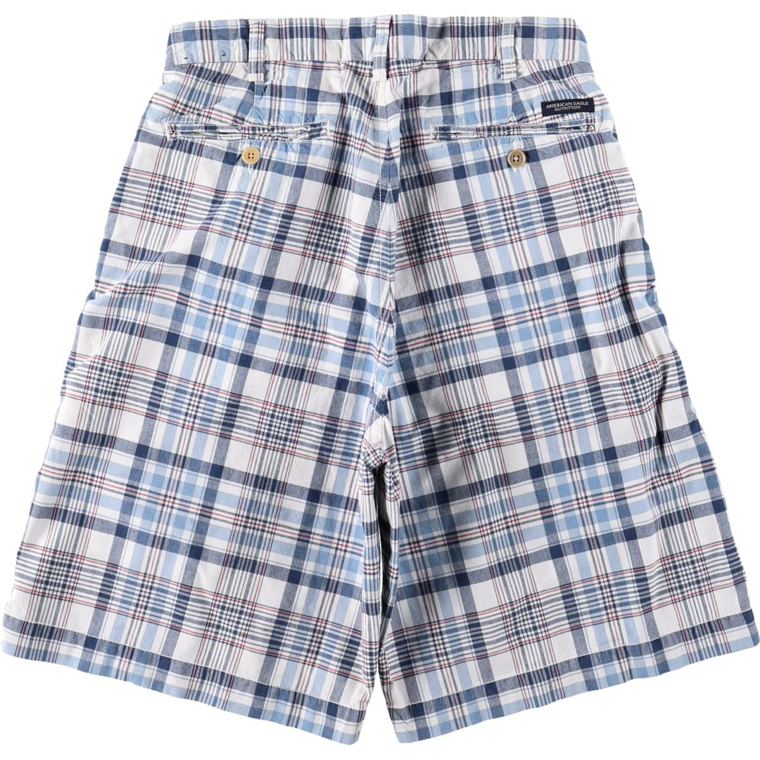 American Eagle Outfitters Check Pattern Cotton Shorts, Women's Size L (equivalent to W30) cotton navy blue type Vintage Second Hand