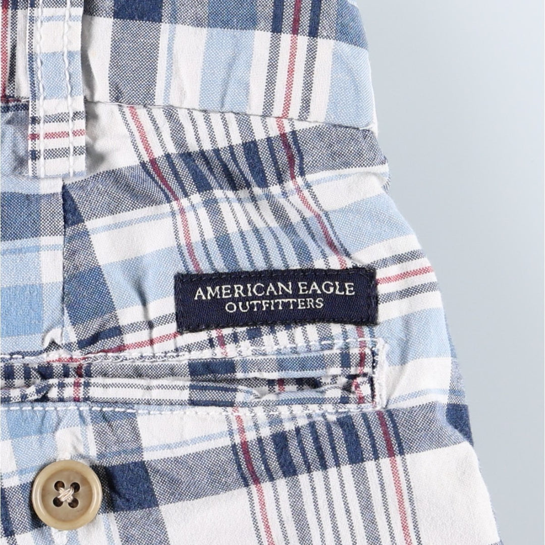 American Eagle Outfitters Check Pattern Cotton Shorts, Women's Size L (equivalent to W30) cotton navy blue type Vintage Second Hand