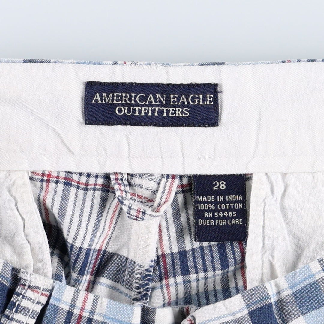 American Eagle Outfitters Check Pattern Cotton Shorts, Women's Size L (equivalent to W30) cotton navy blue type Vintage Second Hand