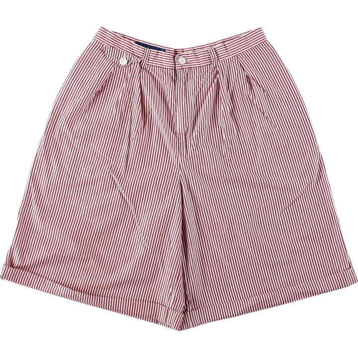 Ralph Lauren striped pattern two-pleat cotton shorts, women's size L (equivalent to W29). cotton burgundy type Vintage Second Hand