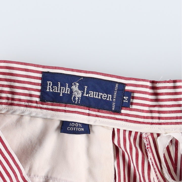 Ralph Lauren striped pattern two-pleat cotton shorts, women's size L (equivalent to W29). cotton burgundy type Vintage Second Hand