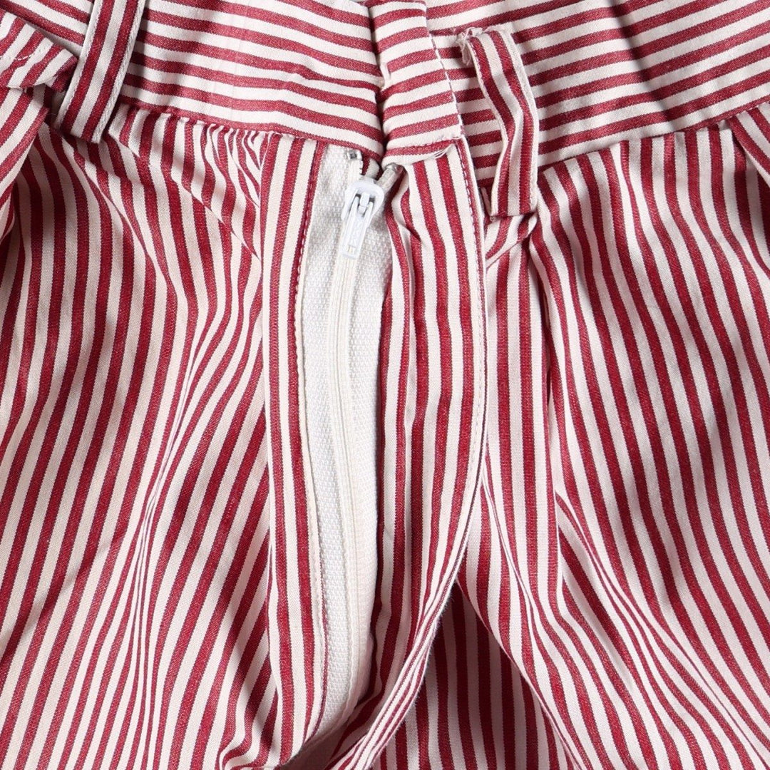 Ralph Lauren striped pattern two-pleat cotton shorts, women's size L (equivalent to W29). cotton burgundy type Vintage Second Hand