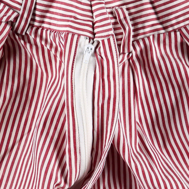 Ralph Lauren striped pattern two-pleat cotton shorts, women's size L (equivalent to W29). cotton burgundy type Vintage Second Hand