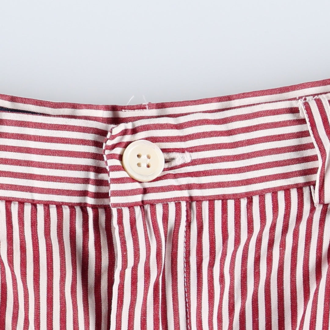 Ralph Lauren striped pattern two-pleat cotton shorts, women's size L (equivalent to W29). cotton burgundy type Vintage Second Hand