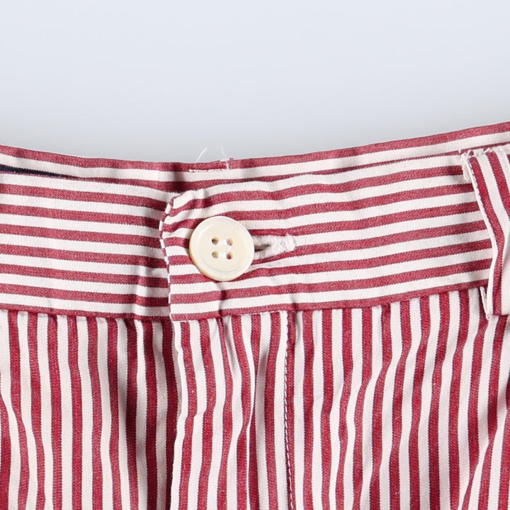 Ralph Lauren striped pattern two-pleat cotton shorts, women's size L (equivalent to W29). cotton burgundy type Vintage Second Hand