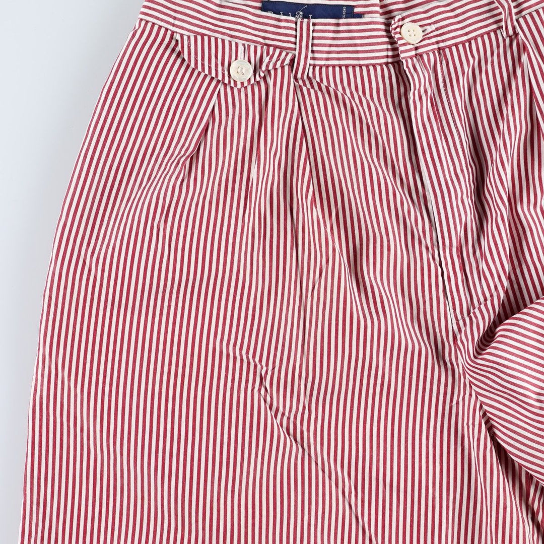 Ralph Lauren striped pattern two-pleat cotton shorts, women's size L (equivalent to W29). cotton burgundy type Vintage Second Hand
