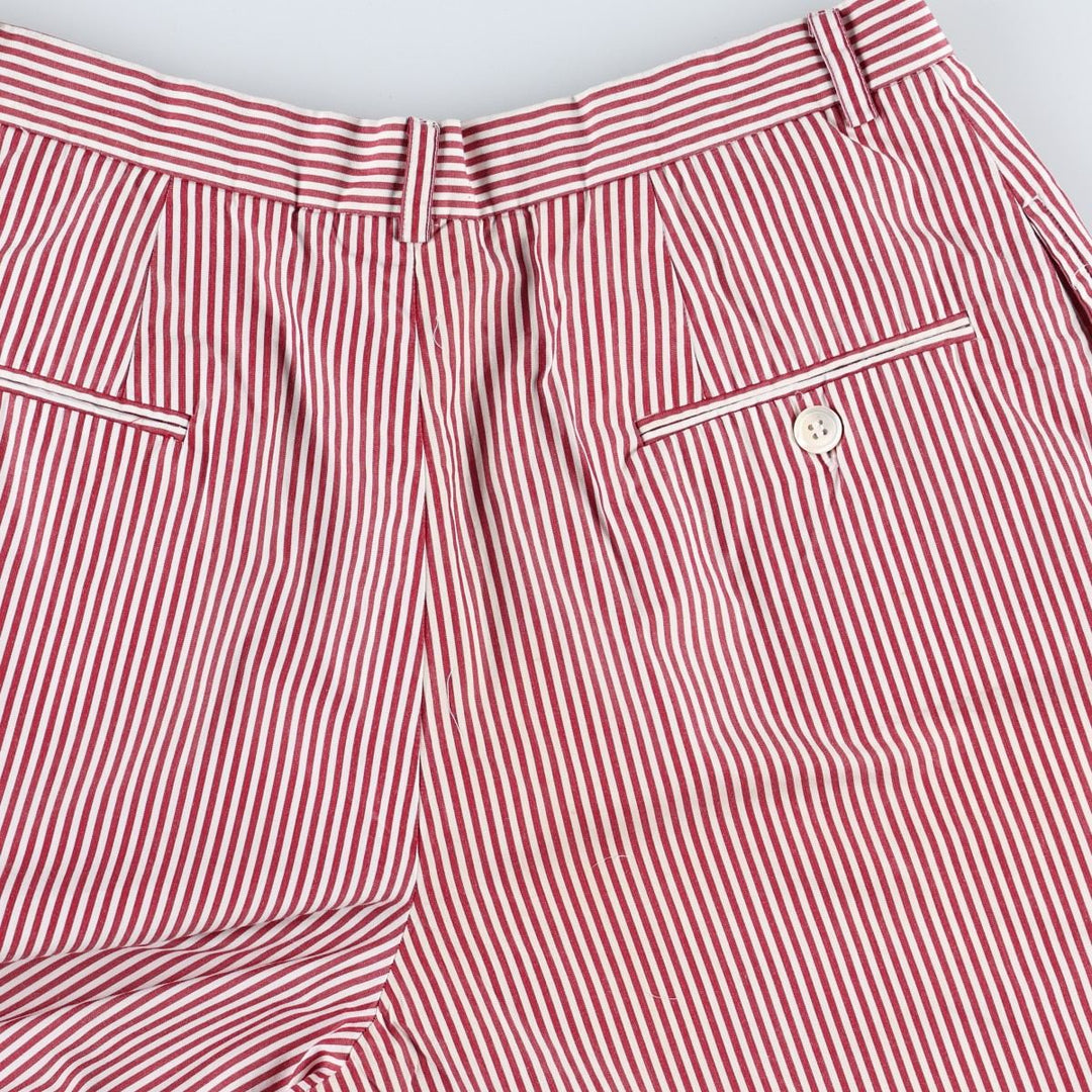 Ralph Lauren striped pattern two-pleat cotton shorts, women's size L (equivalent to W29). cotton burgundy type Vintage Second Hand