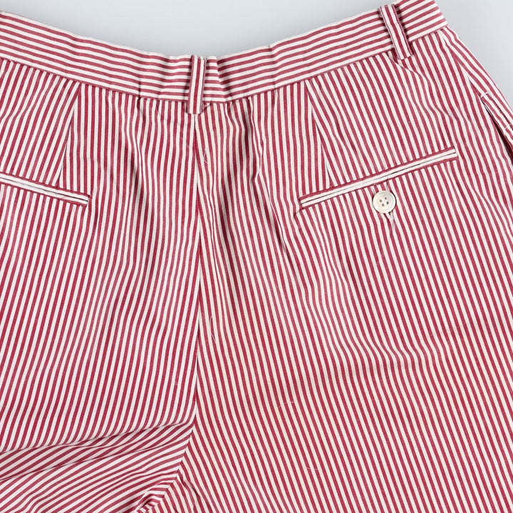 Ralph Lauren striped pattern two-pleat cotton shorts, women's size L (equivalent to W29). cotton burgundy type Vintage Second Hand