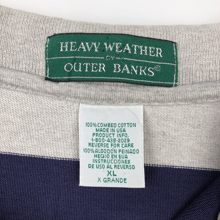 90'S Heavy Weather by Outer Banks Striped Pattern Long-Sleeve Rugby Shirt, Made in USA, Men's XL (approx.), Vintage cotton navy blue type Vintage Second Hand