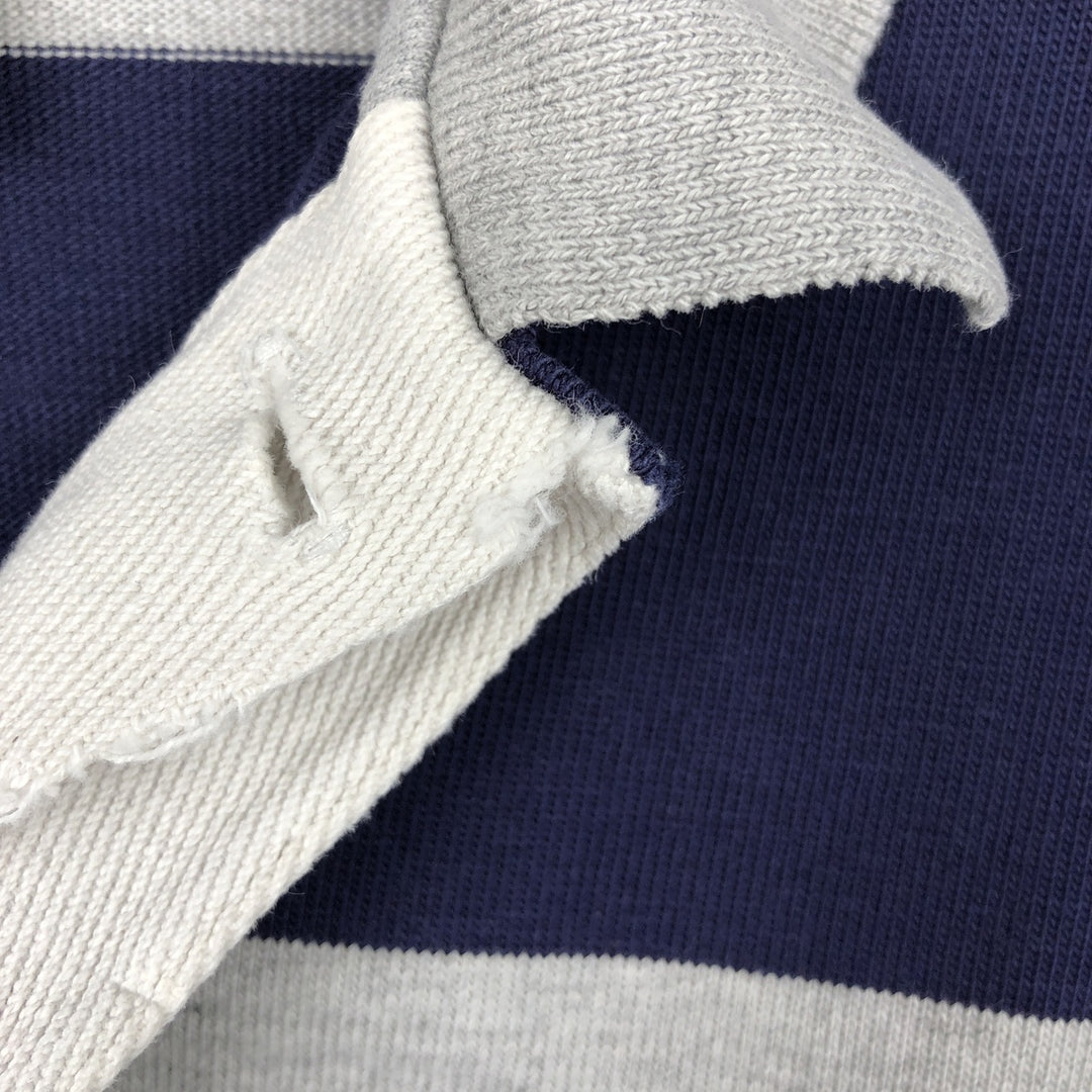 90'S Heavy Weather by Outer Banks Striped Pattern Long-Sleeve Rugby Shirt, Made in USA, Men's XL (approx.), Vintage cotton navy blue type Vintage Second Hand