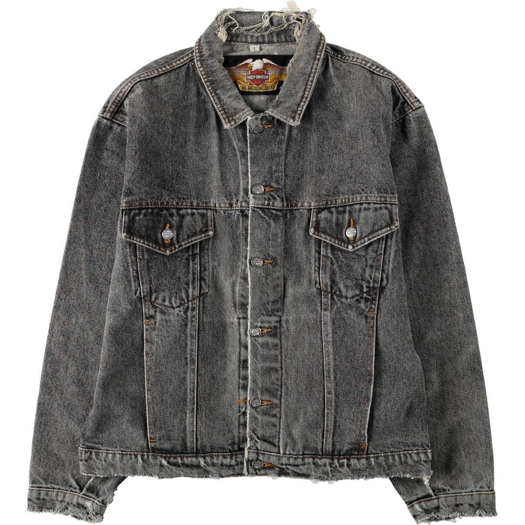 Harley-Davidson White Denim Jacket (G-Jean) - Made in USA - Men's Size L (approx.) cotton Charcoal Vintage Second Hand