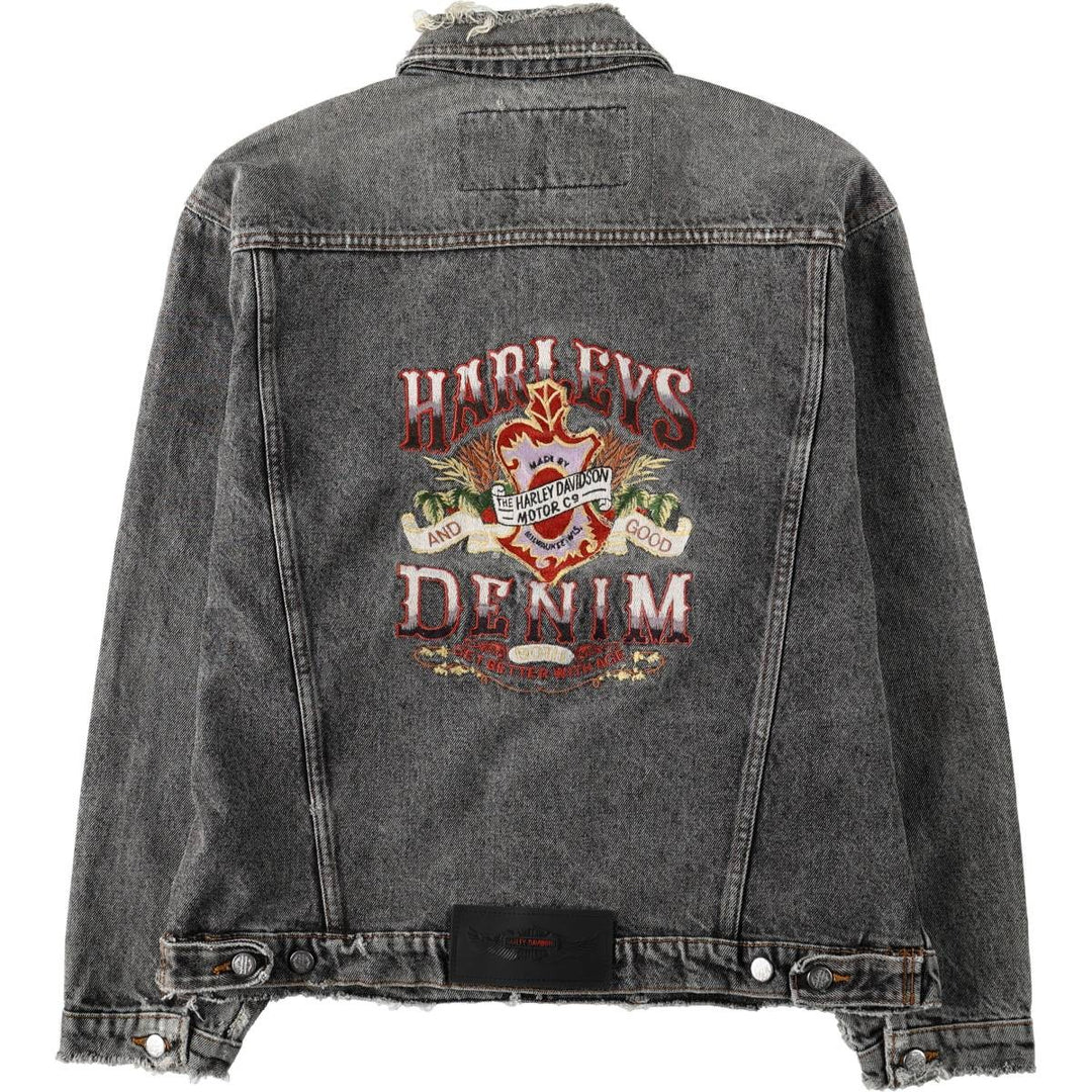 Harley-Davidson White Denim Jacket (G-Jean) - Made in USA - Men's Size L (approx.) cotton Charcoal Vintage Second Hand