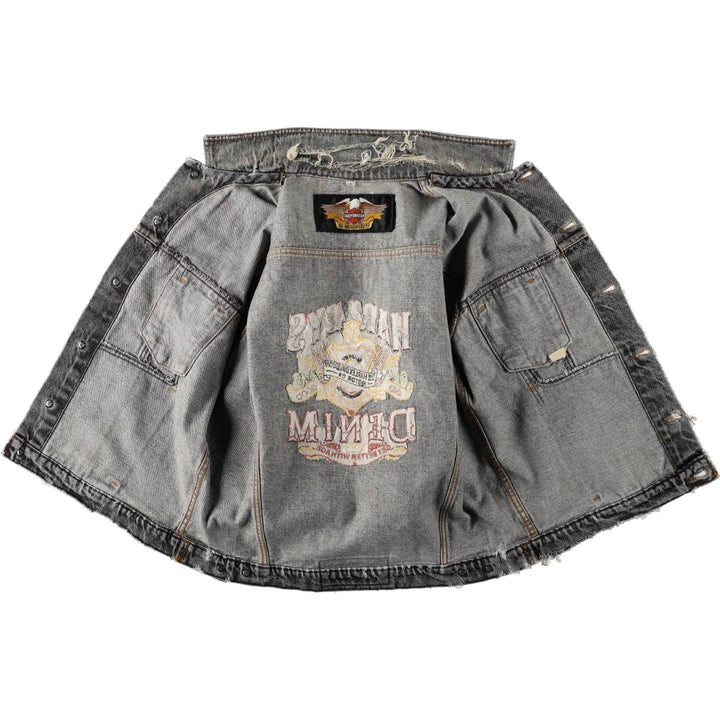 Harley-Davidson White Denim Jacket (G-Jean) - Made in USA - Men's Size L (approx.) cotton Charcoal Vintage Second Hand