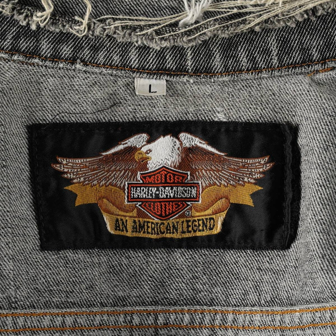 Harley-Davidson White Denim Jacket (G-Jean) - Made in USA - Men's Size L (approx.) cotton Charcoal Vintage Second Hand