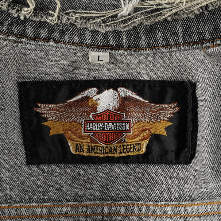 Harley-Davidson White Denim Jacket (G-Jean) - Made in USA - Men's Size L (approx.) cotton Charcoal Vintage Second Hand