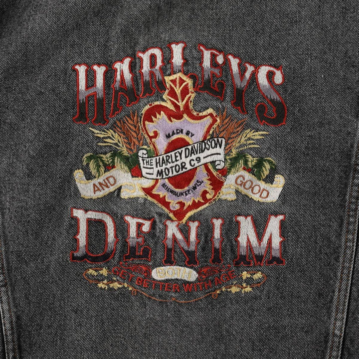 Harley-Davidson White Denim Jacket (G-Jean) - Made in USA - Men's Size L (approx.) cotton Charcoal Vintage Second Hand