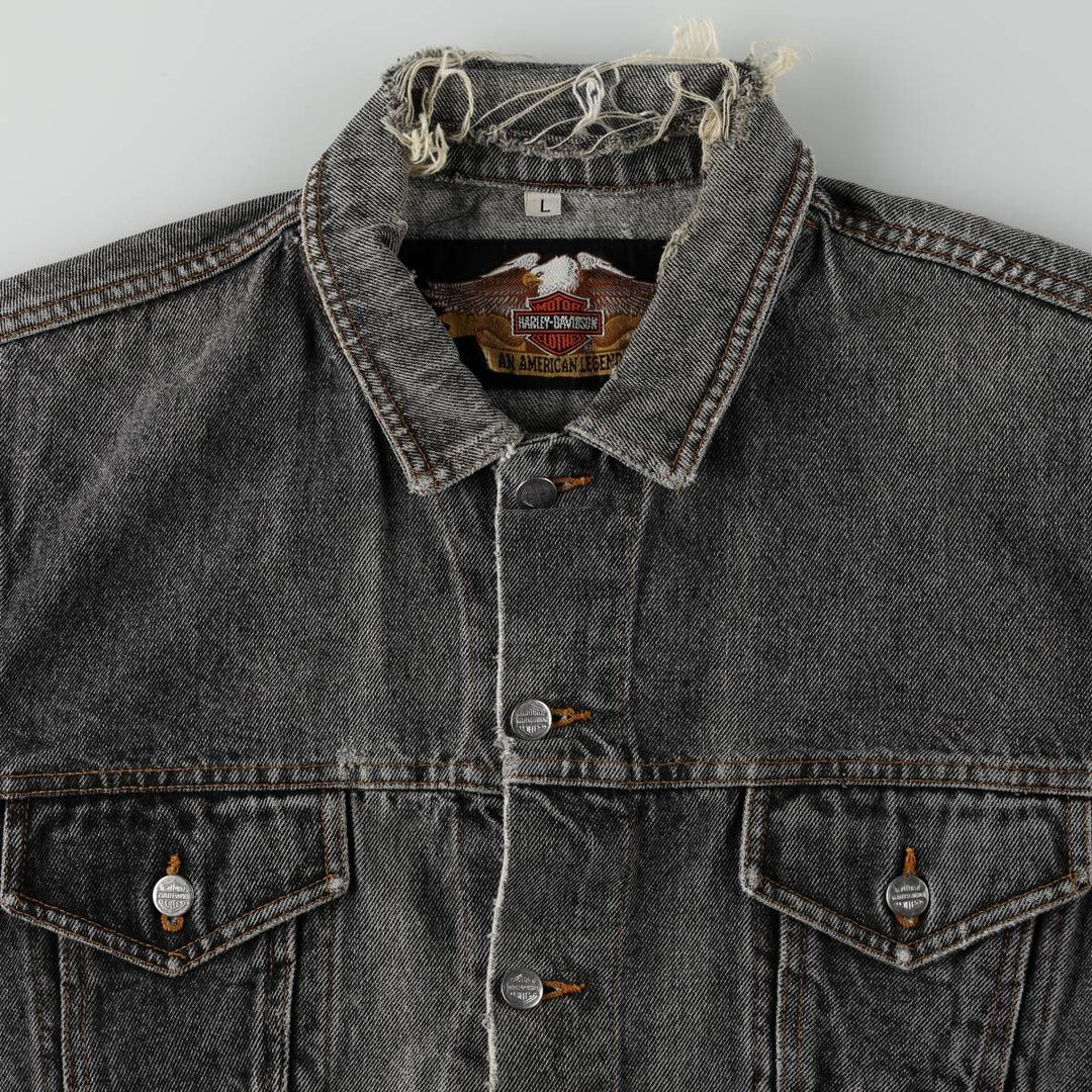 Harley-Davidson White Denim Jacket (G-Jean) - Made in USA - Men's Size L (approx.) cotton Charcoal Vintage Second Hand