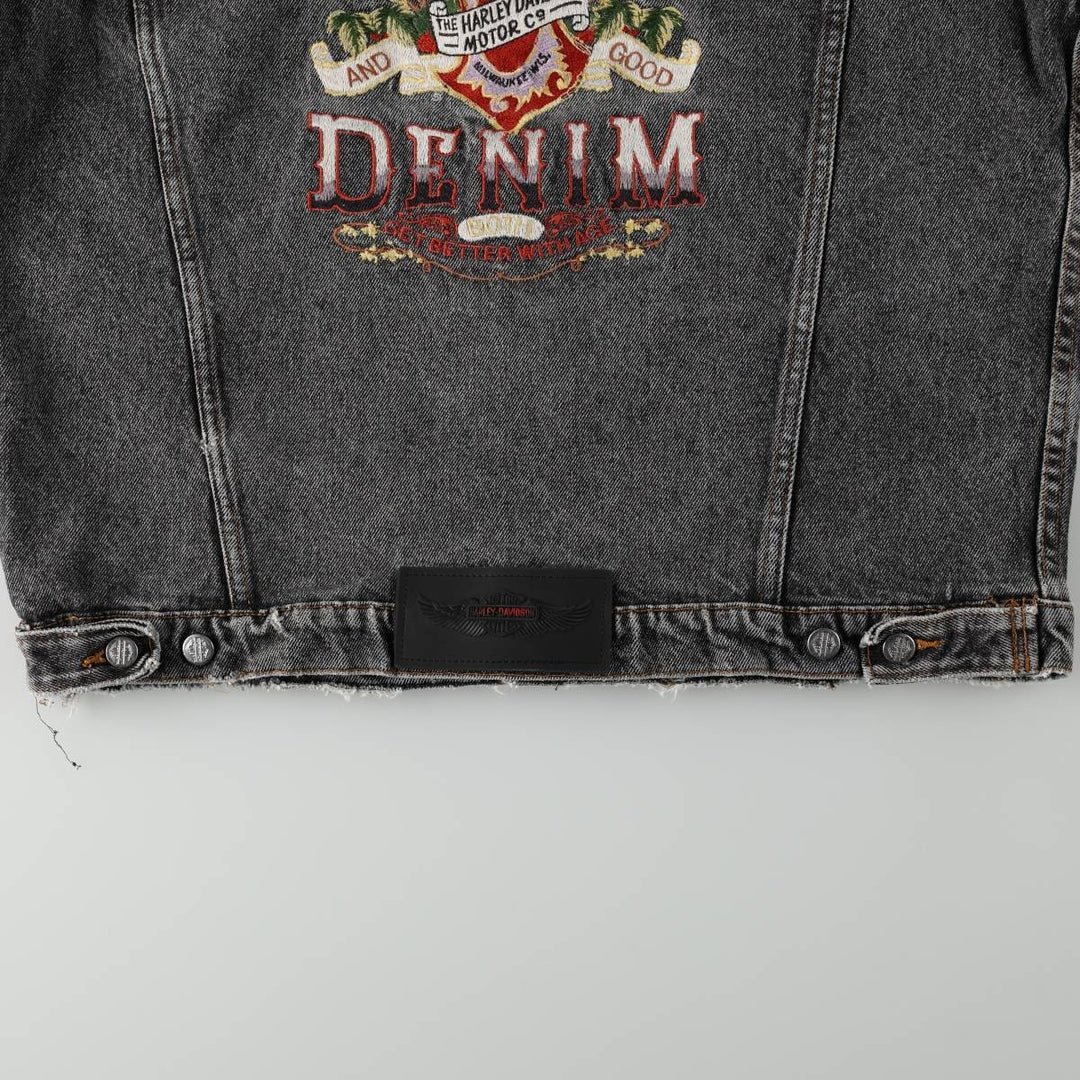 Harley-Davidson White Denim Jacket (G-Jean) - Made in USA - Men's Size L (approx.) cotton Charcoal Vintage Second Hand