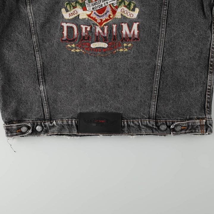 Harley-Davidson White Denim Jacket (G-Jean) - Made in USA - Men's Size L (approx.) cotton Charcoal Vintage Second Hand