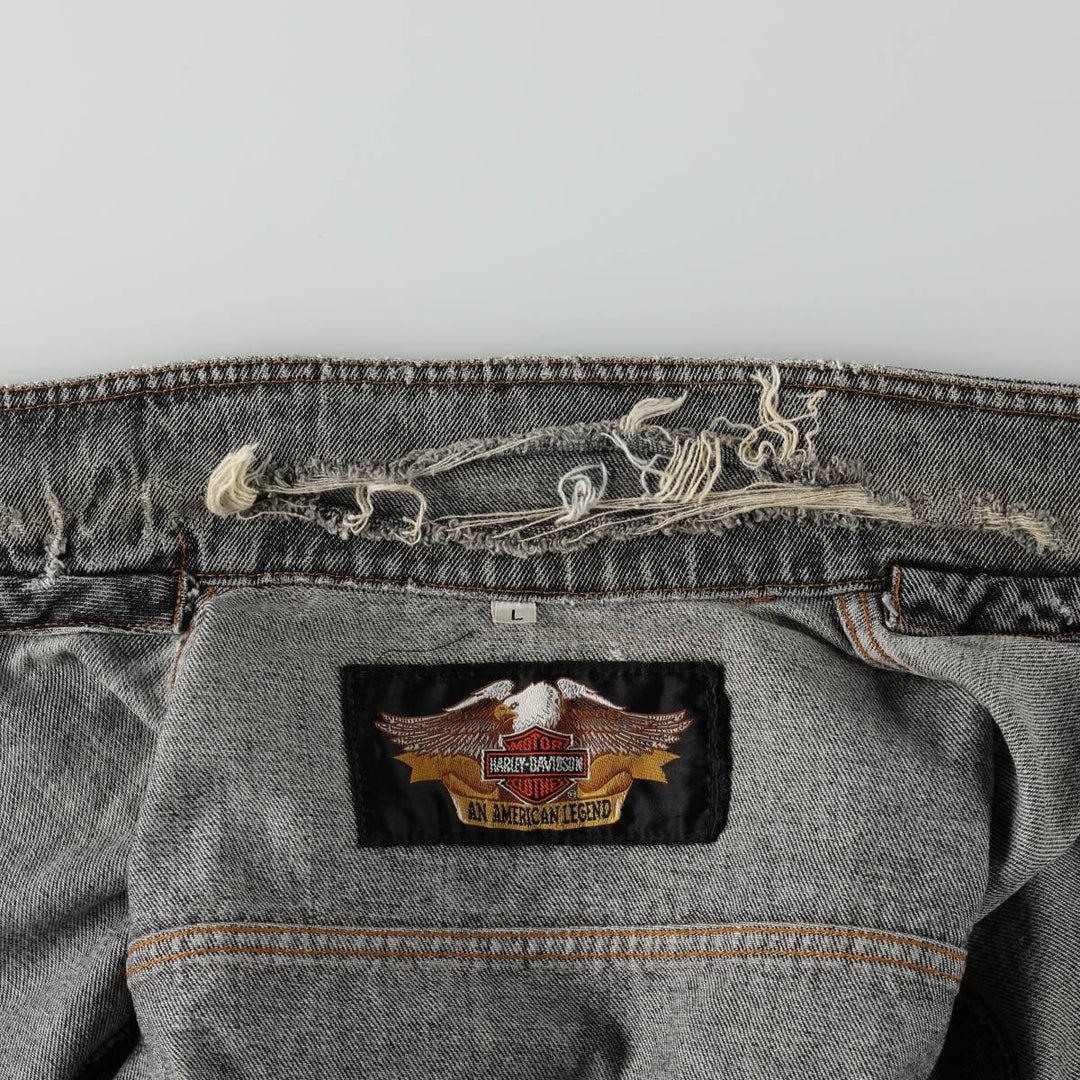Harley-Davidson White Denim Jacket (G-Jean) - Made in USA - Men's Size L (approx.) cotton Charcoal Vintage Second Hand