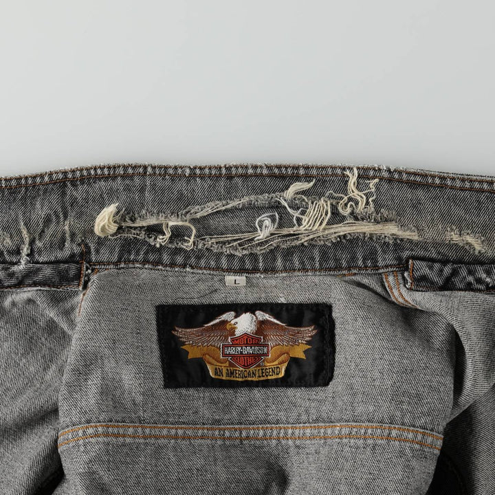 Harley-Davidson White Denim Jacket (G-Jean) - Made in USA - Men's Size L (approx.) cotton Charcoal Vintage Second Hand