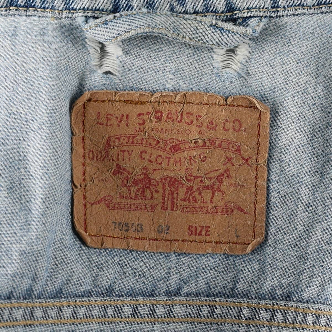 1990'S Levi's 70503-0215 Denim Jacket, Italian Made, Men's Size L (Equivalent), Vintage cotton Blue type light blue Vintage Second Hand