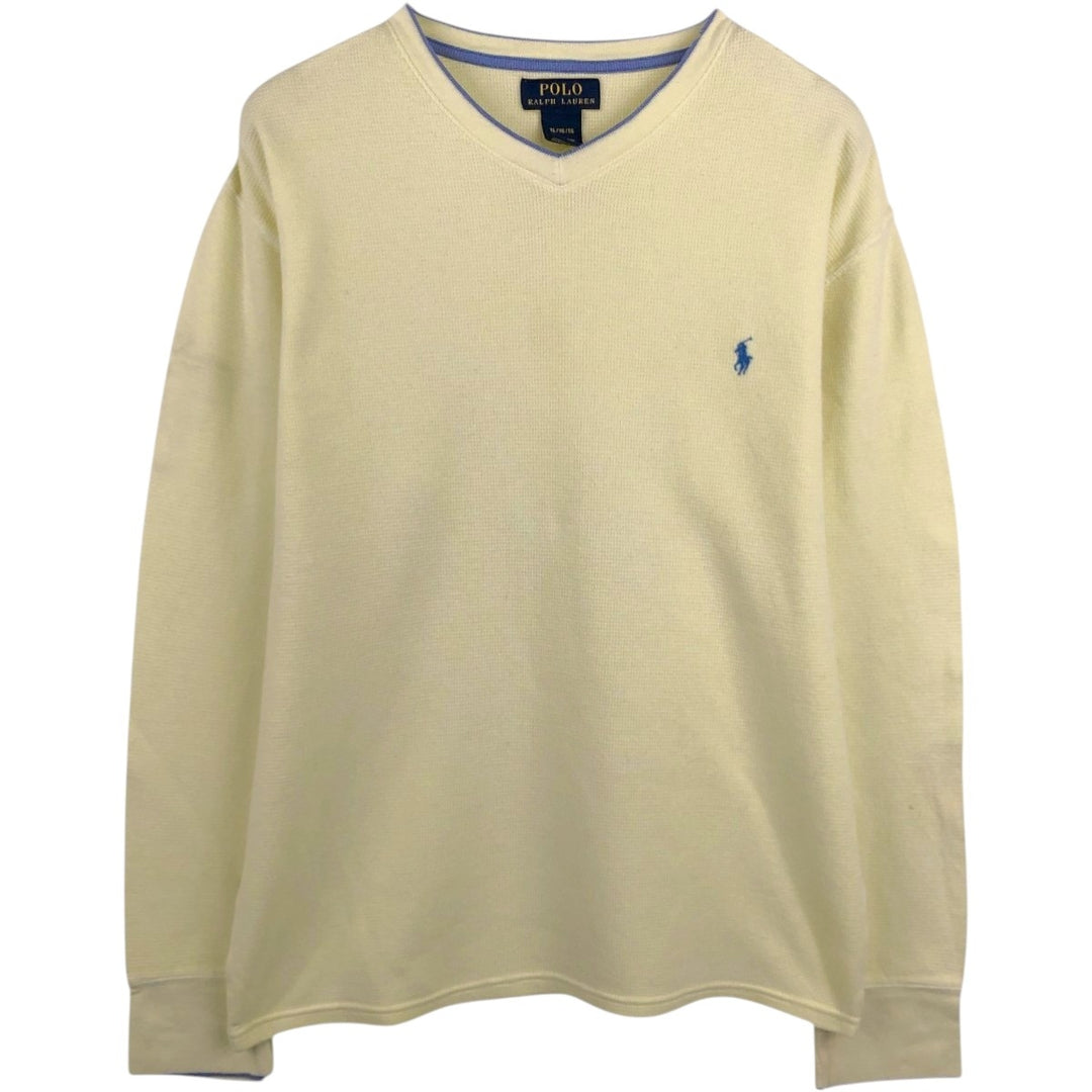 Ralph Lauren POLO RALPH LAUREN V-neck thermal long sleeve T-shirt waffle men's XL size cotton lemon yellow Vintage Second Hand