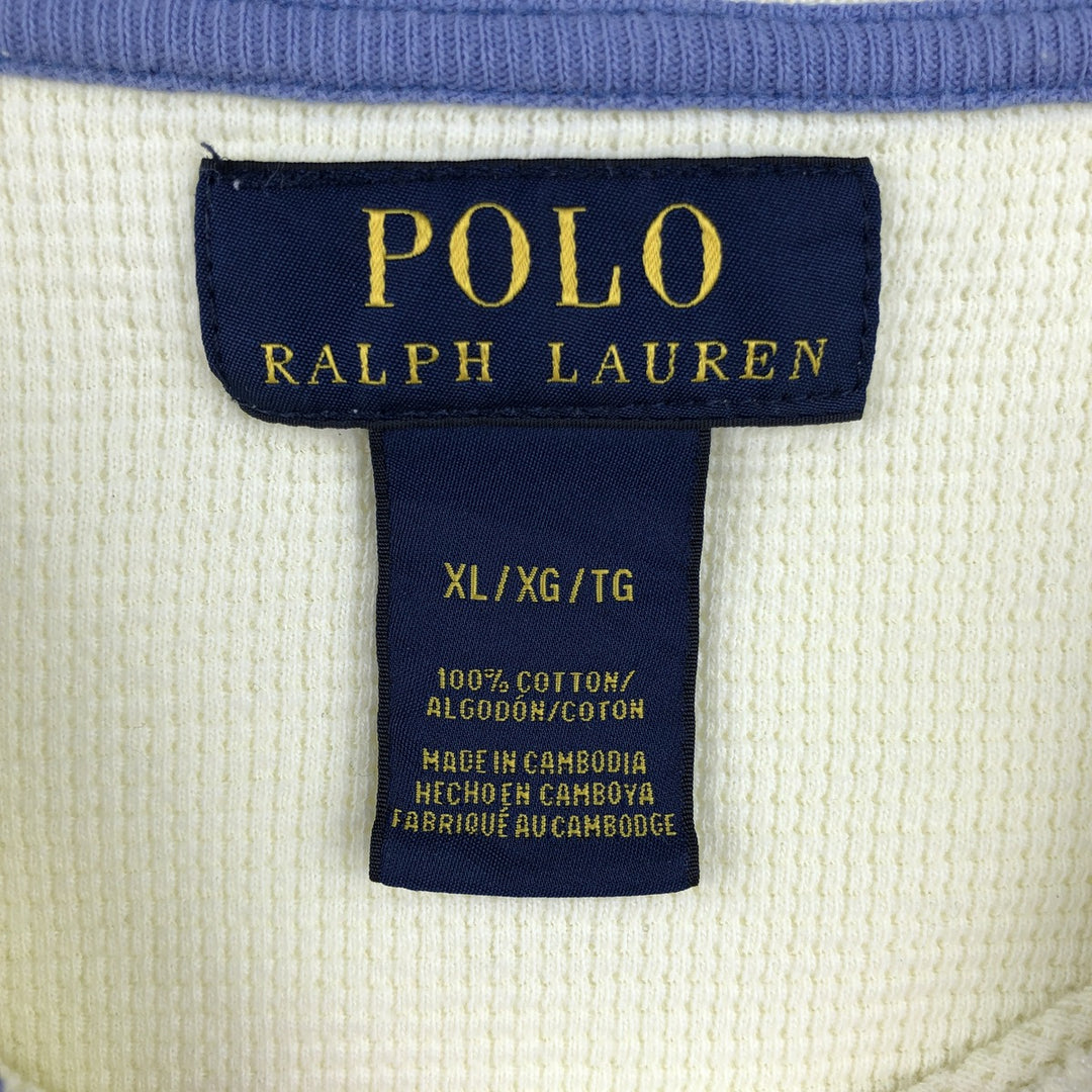 Ralph Lauren POLO RALPH LAUREN V-neck thermal long sleeve T-shirt waffle men's XL size cotton lemon yellow Vintage Second Hand